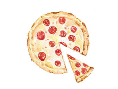 Pepperoni - Day #016 food illustration pepperoni pizza watercolor watercolour