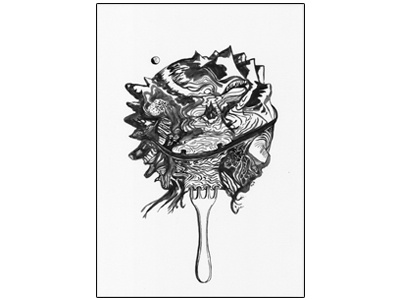 Planetfork black and white brush drawing food fork inking planet