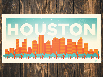 Houston city design graphic design houston poster screen print sky skyline texas vintage