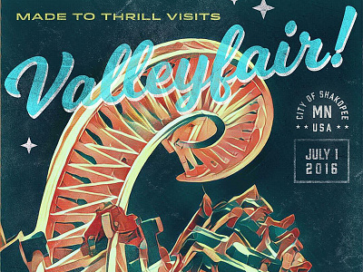 Valleyfair! minnesota postcard roller coaster theme park thrill ride travel vintage