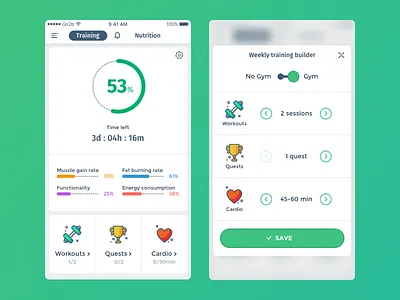 Training start and settings screens fitness fitness app health health app ios iphone settings sketchapp training ui workout