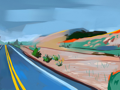 Roadside concept art editorial editorial illustration environment environment design illustration landscape mountain painting photoshop road