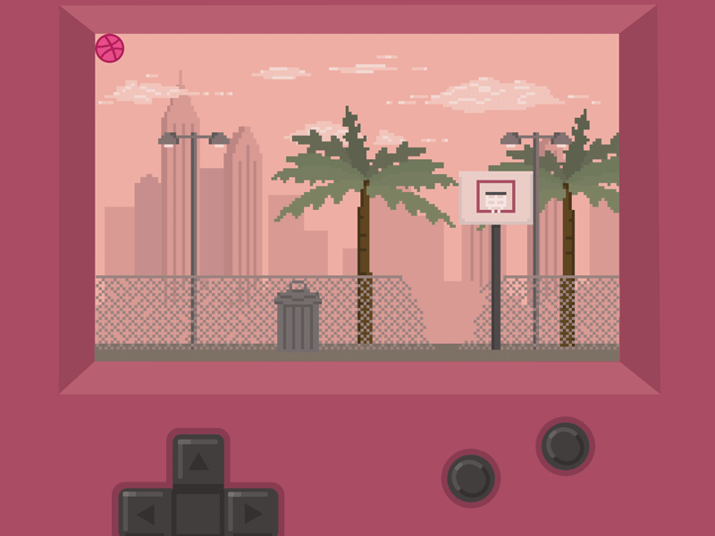 Dribble First Shot basketball cat game gameboy pixel trashcan