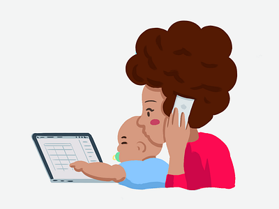 Working mother app baby character chat design illustration job mother multitask stickers woman work