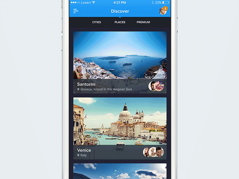 90Cities - Onboarding dark feed filter flat gallery illustration ios marvelapp sketch travel ui walkthrough