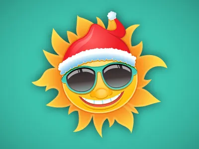 Christmas In July christmas christmas in july design heat hot illustration july red santa hat sun teal yellow