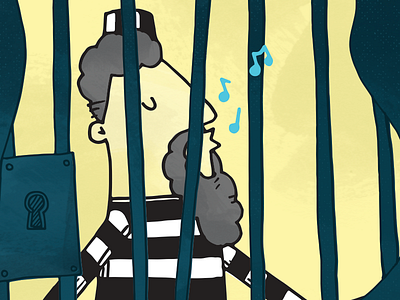 Make the Most of it blue happy illustration jail magazine man prisoner whistle yellow