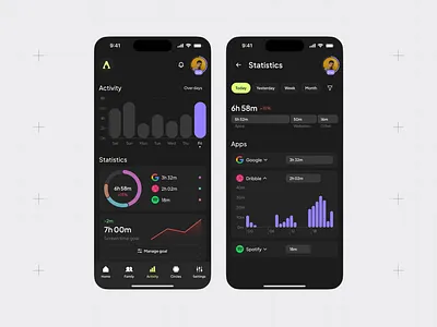 Mobile App, Dark Mode, Family Screen Time, pt.3 app design dark mode dark theme design interface mobile mobile app mobile app design mobile design mobile ui product product design screen time app screen time mobile ui user experience user interface ux web web design