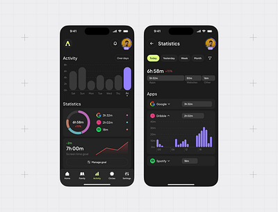 Mobile App, Dark Mode, Family Screen Time, pt.3 app design dark mode dark theme design interface mobile mobile app mobile app design mobile design mobile ui product product design screen time app screen time mobile ui user experience user interface ux web web design