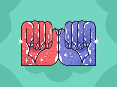 Hands, together blue hands illustration procreate red sign language sparkles texture