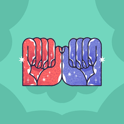 Hands, together blue hands illustration procreate red sign language sparkles texture