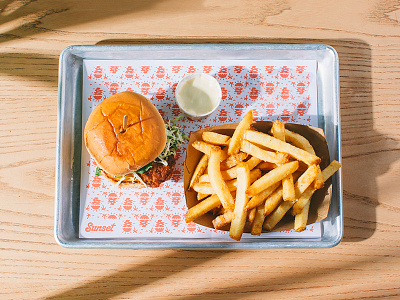 Sunset Fried Chicken Sandwiches chicken deep fried fast food food fries plant shadow ranch restaurant seattle sun tray ☀️