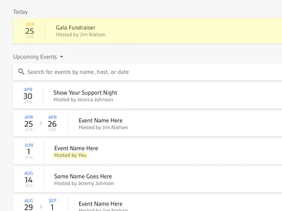 Event list view event material design material ui