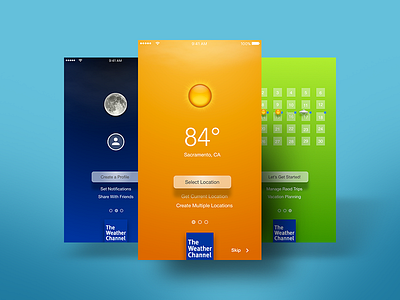 The Weather Channel Onboarding app application blue card dark dashboard ios iu onboarding ux