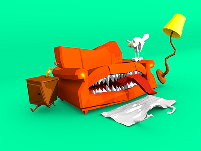 Mimic 3d art blender cartoon cat character game illustration lowpoly mimic splash toxic