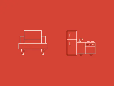 Icons for Shopping Center Sections clean flat grid icon linear red simple ui ux vector white