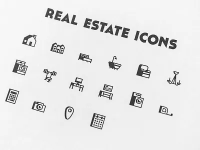 Real Estate Icons bath chair chandelier gym house icons laundry office real estate town house