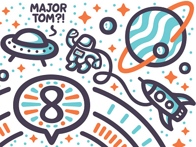 Major Tom - ♣ 8 of Clubs - Playing Arts ♣ astronaut bowie clubs eight illustration infinity major tom mind playing cards space universe vector