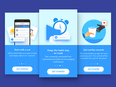 Onboarding app design donate habit hand illustration notification onboarding product reminder ui walkthrough