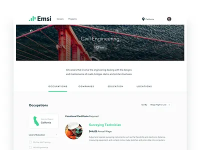 Career Interest career coach careers category civil engineering data emsi hero occupations ui ux