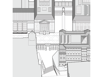 Flat Axon - V&A 2d drawing architecture axonometric design drawing flat illustration london