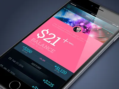 Wallet screen app black blue dark design flat gui ios iphone ui ux