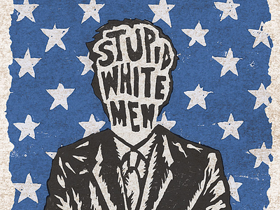 Stupid White Men book cover ink lino print