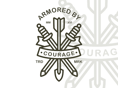 Armored By Courage - T-shirt Design flat for sale gold illustration shield sword t shirt vector