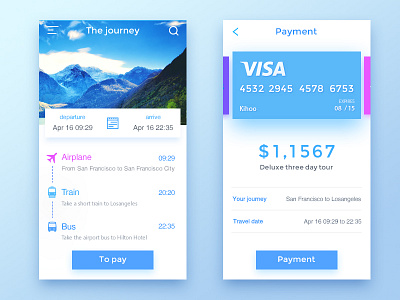 Travel booking APP blue credit travel ui