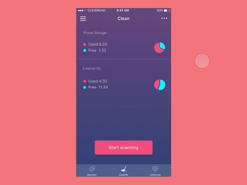 iOS App Cleaner UI animation clean cleaner gif ios memory scanning service