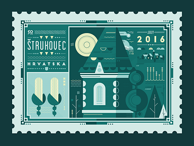 stamp | Štrukovec church corn flat design geometric hrvatska lines tree village water štrukovec