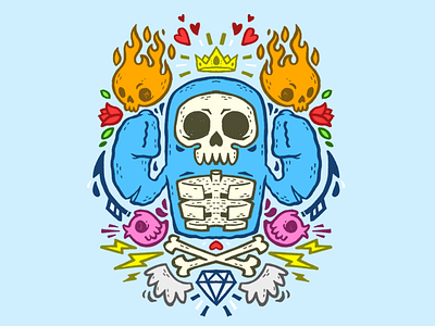 Skullkid in all his glory 80s classic diamond illustration jetpacks and rollerskates skateboard skull street art tattoo