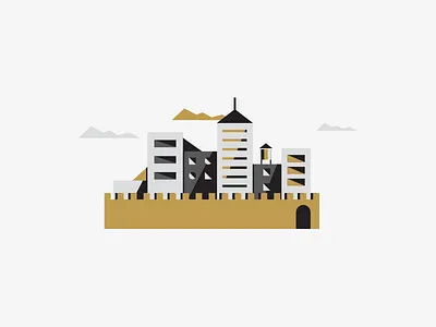 City building city clouds flat illustration