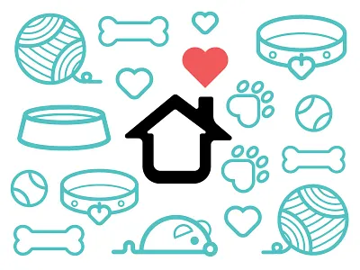 Pet Icons ball bowl collar heart icons mouse paw pet print tennis yarn