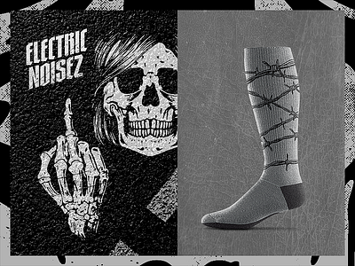 Altai Co. - Electric Noises barbed wire hard rock hardcore illustration ramones rock n roll skate skull socks