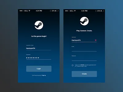 App Login Screen app daily design form join login register screen signup steam ui