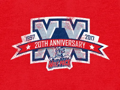 Hartford Wolf Pack 20th Anniversary anniversary blue branding grey hartford hockey pack red sports wolf wolves