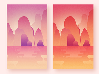 Mountains And River III color design illustration line mountain river