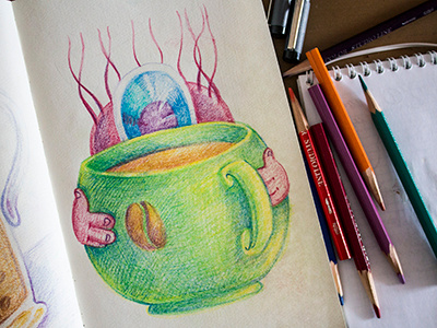 Coffee Monster art character coloredpencil colors drawing drawingeveryday illustration mariashishcova moleskine sketchbook