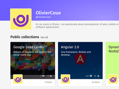 Profile page collections comments favorites items profile purple user