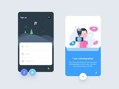Sign Up Steps for flutter app camera flutter gallery heart like location pin signup ui
