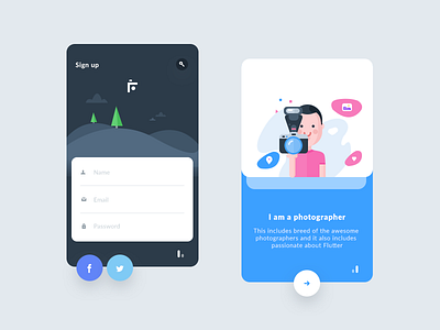 Sign Up Steps for flutter app camera flutter gallery heart like location pin signup ui