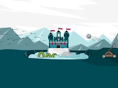 Castle 2 arrows castle catapult dragon flat illustration medieval moat monster outline
