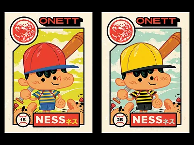Onett All-Star: 1B & 2B andrew kolb baseball earthbound illustration kolbisneat ness nintendo smash bros melee