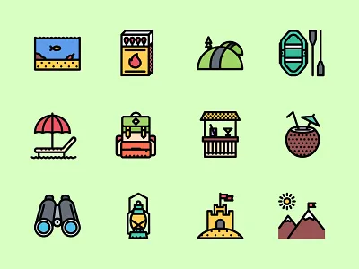 The Beach & Camping Icons 100 beach icons camping icons colored icons creativemarket filled outline icons icons outline icons travel icons