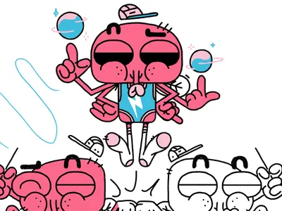 stupid flies character design flies fly gymnastic illustration pink