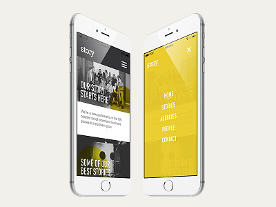 Story design graphic design hamburger menu menu mobile responsive typography ui ux web website yellow