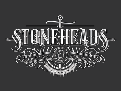 Stoneheads Tattoo calligraphy gold handlettering handmade lettering logo logotype mark sign tattoo type typography