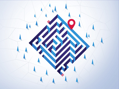 Maze blue colors geometric illustrator isometric maze mr. bob red vector