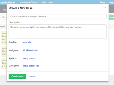 Create issue popup create issue issue issue tracker project management
